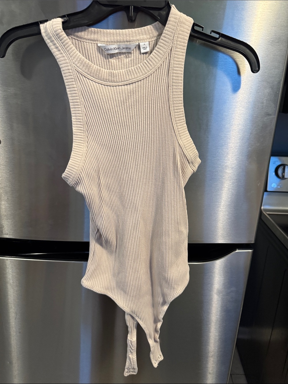 Calvin Klein Jeans Ribbed Tank Bodysuit in Cream